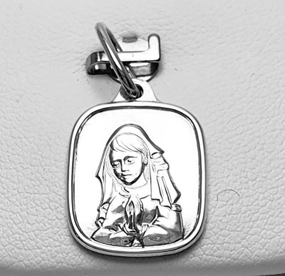 Sterling Silver Mary Medallion. 14mm x 15mm