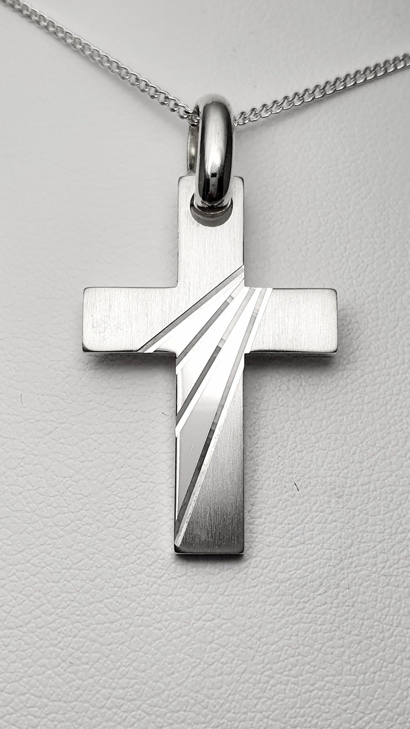 Sterling Silver Matte and Polished Finish Cross. 37mm from Bail to bottom of Cross