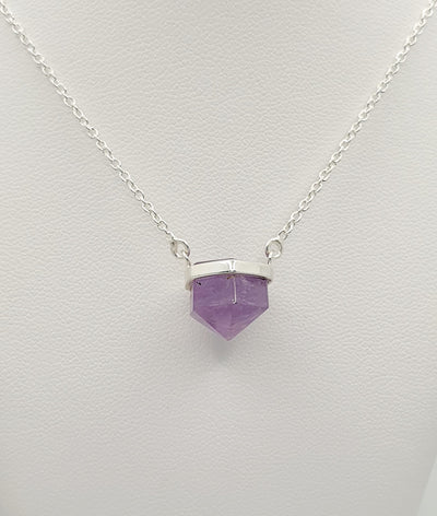 Sterling Silver Pencil Point Amethyst Necklace 42cm With 3cm Extension