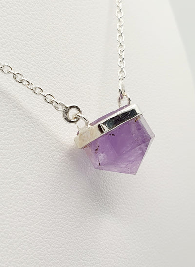 Sterling Silver Pencil Point Amethyst Necklace 42cm With 3cm Extension