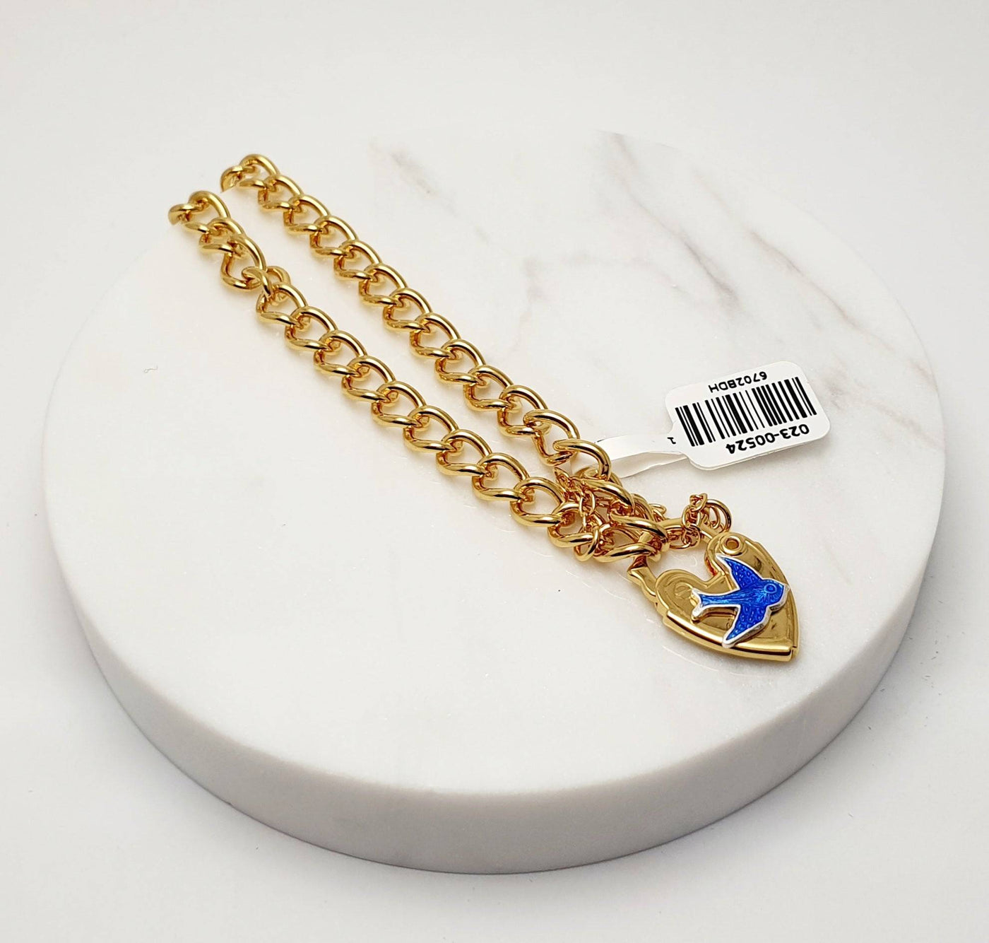 Hard Gold Plated Sterling Silver Baby Bracelet with Bluebird Padlock