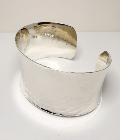 Sterling Silver Concave Beaten Cuff, 40Mm Width, Open At Back
