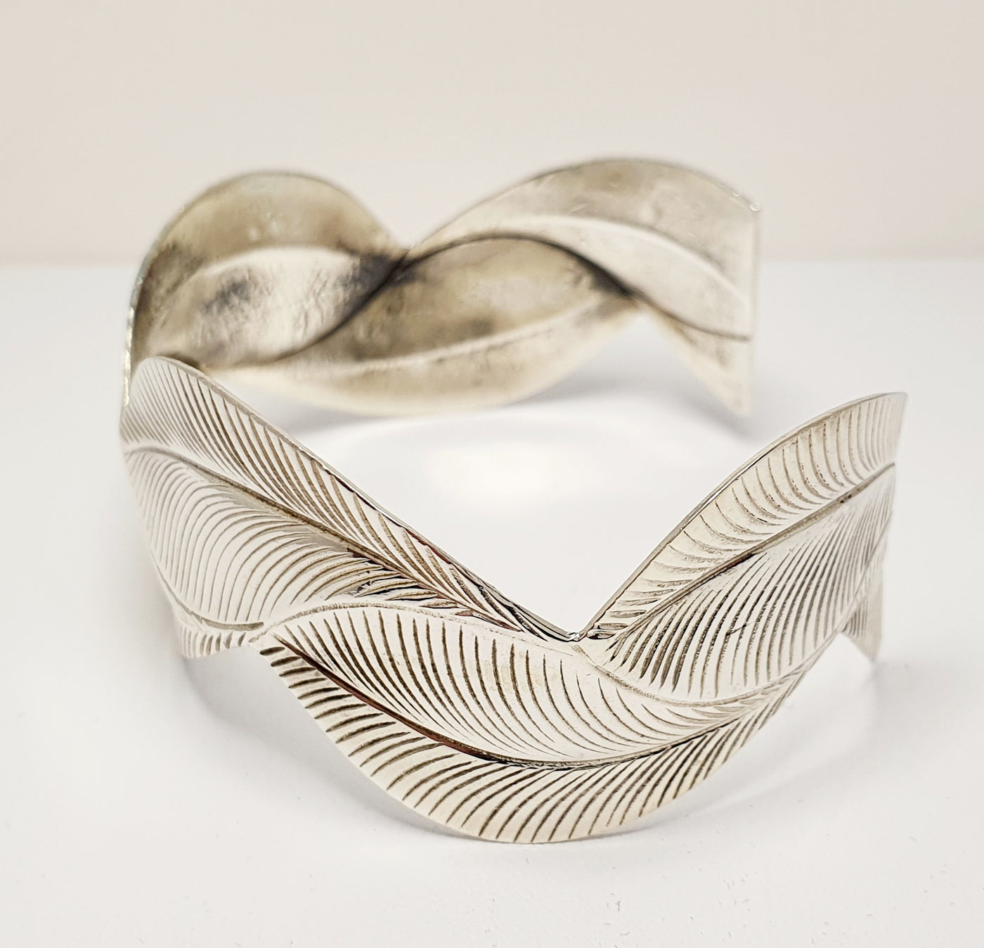 Sterling Silver 'Leaves" Cuff Bangle 24Mm At The Widest Point