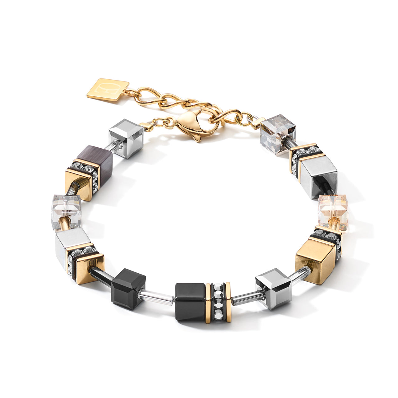 Coeur De Lion, Geo Cube Black, Grey & Gold Bracelet 2839/30-1216