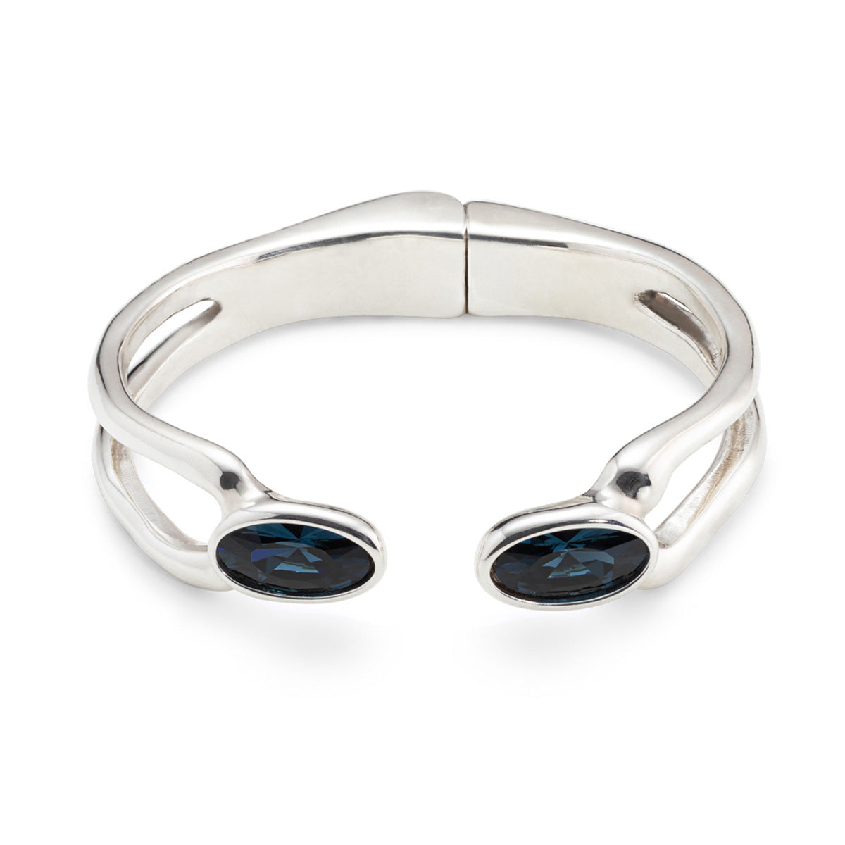 UNO- KINGDOM BRACELET. Silver-plated rigid hinged bracelet with blue crystals. L 17cm