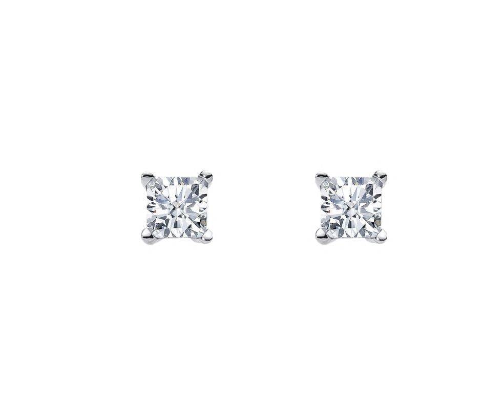 Ellani Sterling Silver 5mm Princess Cut White CZ, Claw Set Studs