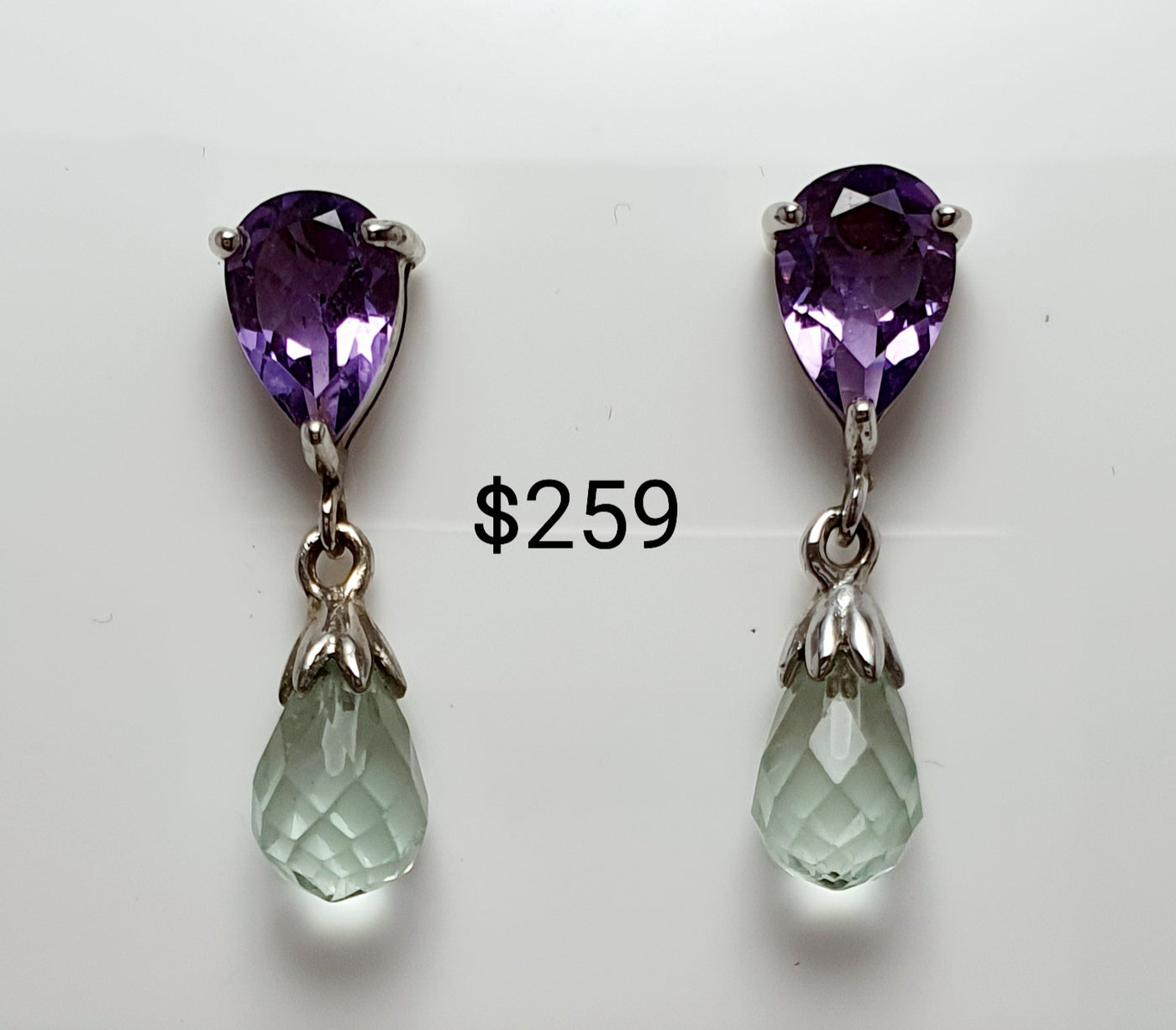 STERLING SILVER BLUE TOPAZ AND AMETHYST EARRINGS