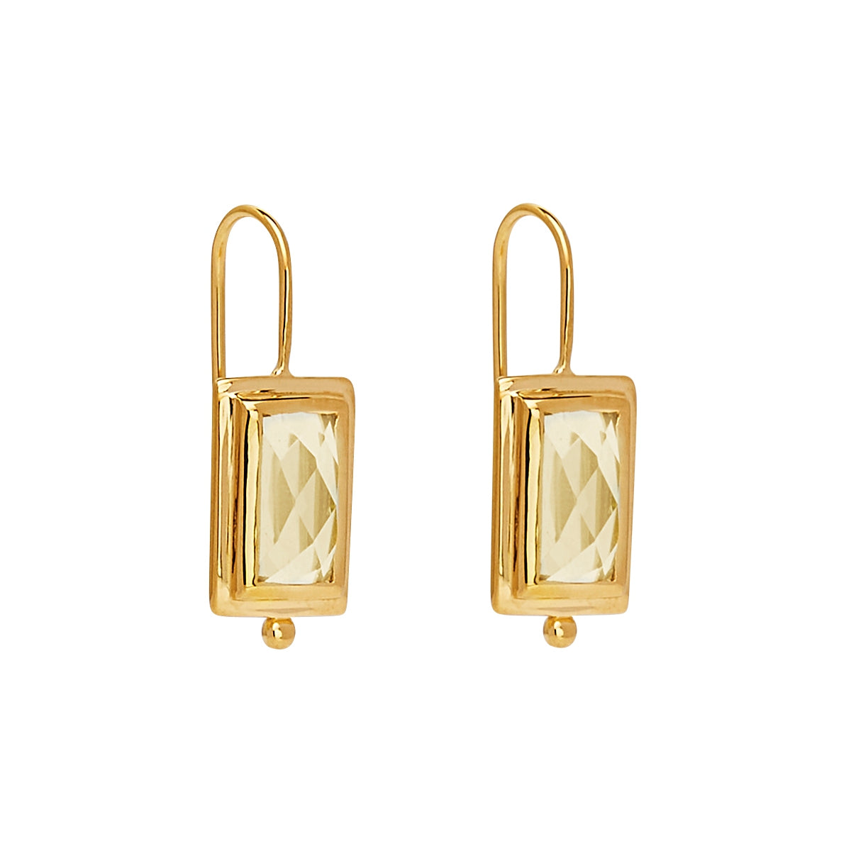 Najo Faceted Rectangle Lemon Quartz In Yellow Gold Plated Sterling Silver Hook Earrings