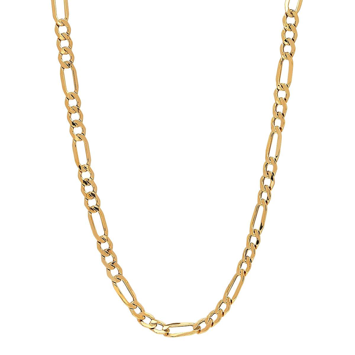NAJO 6.5mm hollow-tube yellow gold (18k 3mc) plated silver figaro chain neck with t-bar,