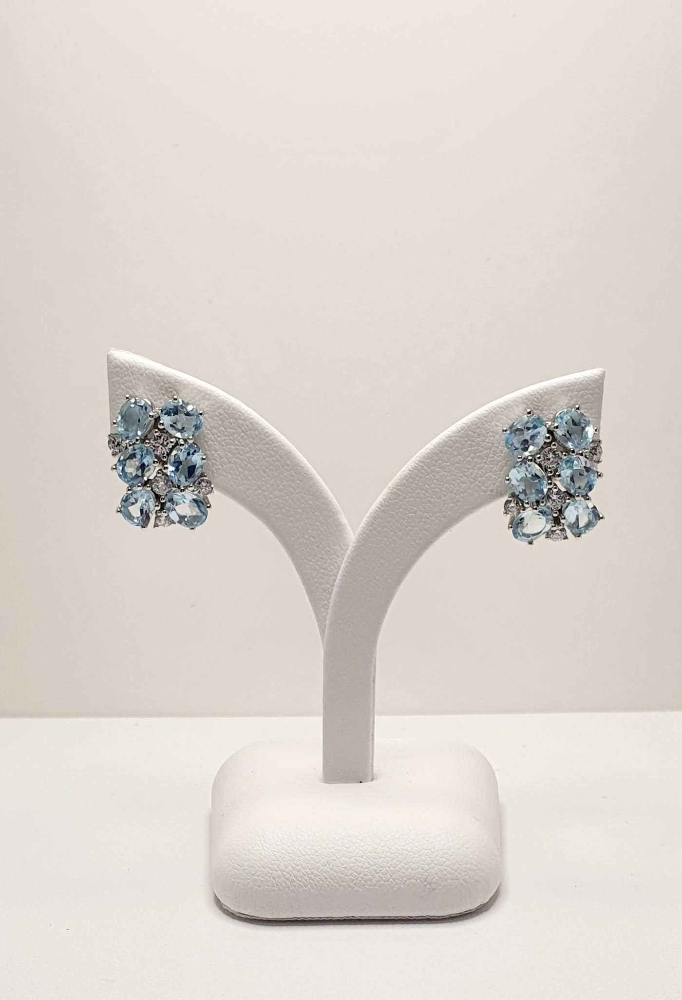 STERLING SILVER BLUE TOPAZ AND CUBIC ZIRCONIA CLUSTER STYLE EARRINGS