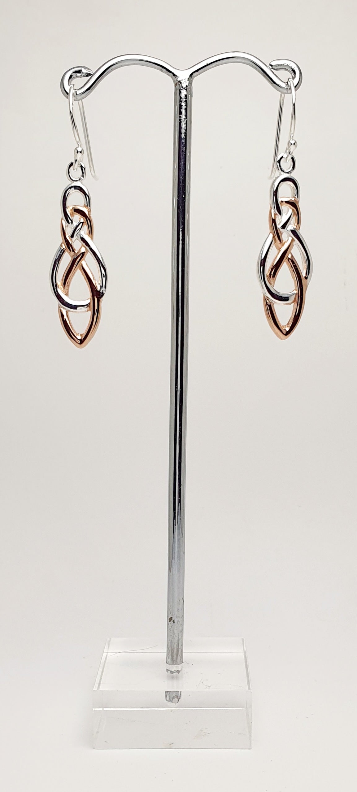 Sterling Silver and 0.5 Micron 18K Rose Gold Plate Double Infinity Earrings