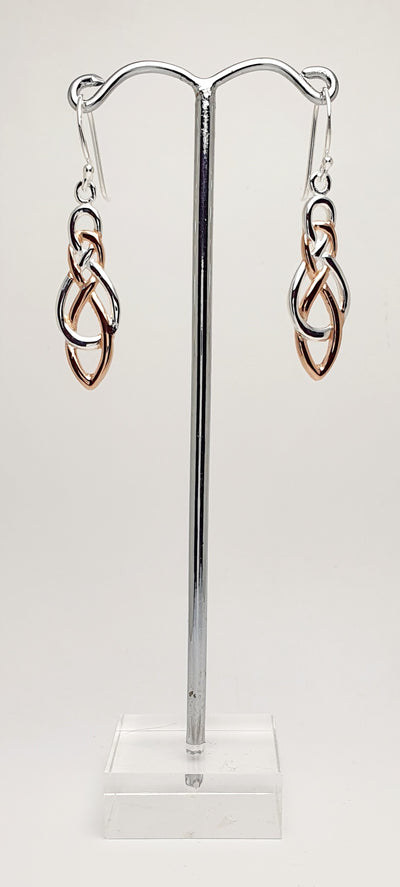 Sterling Silver and 0.5 Micron 18K Rose Gold Plate Double Infinity Earrings