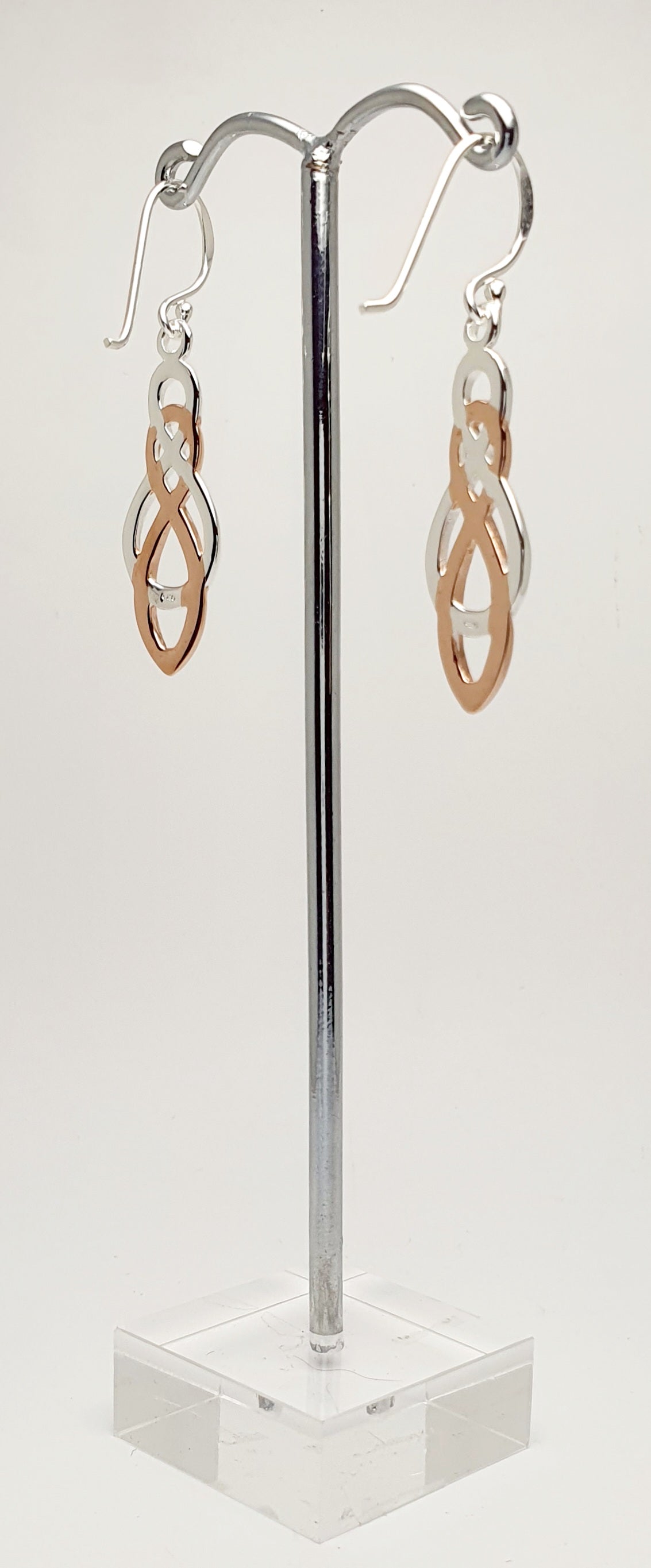 Sterling Silver and 0.5 Micron 18K Rose Gold Plate Double Infinity Earrings