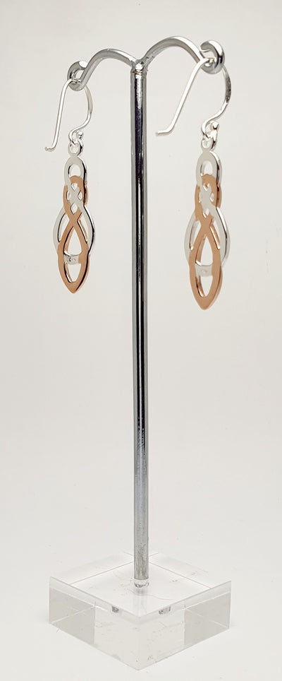 Sterling Silver and 0.5 Micron 18K Rose Gold Plate Double Infinity Earrings