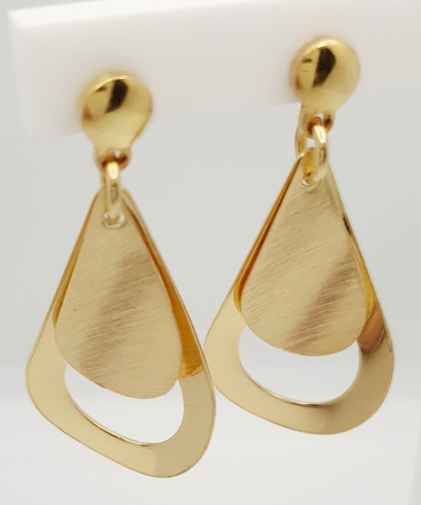 Sterlng Silver, Gold Plated with Brush Matte Finish, Curved Drop Earrings 35mm X 15mm