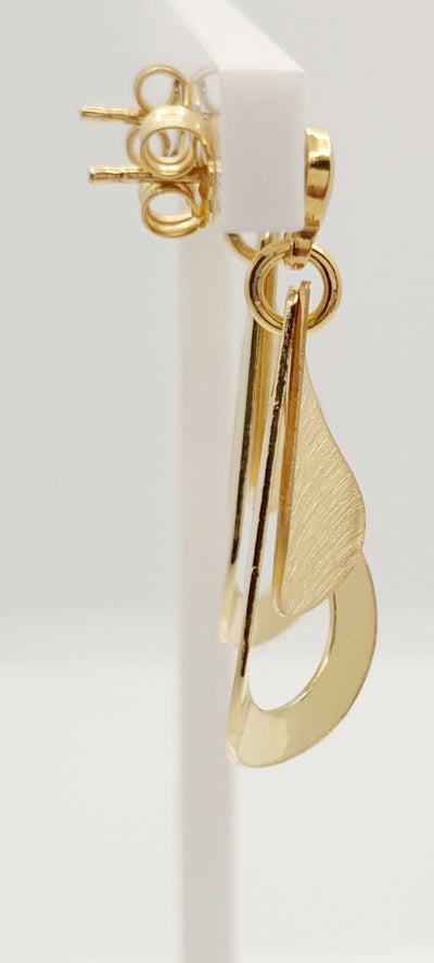 Sterlng Silver, Gold Plated with Brush Matte Finish, Curved Drop Earrings 35mm X 15mm