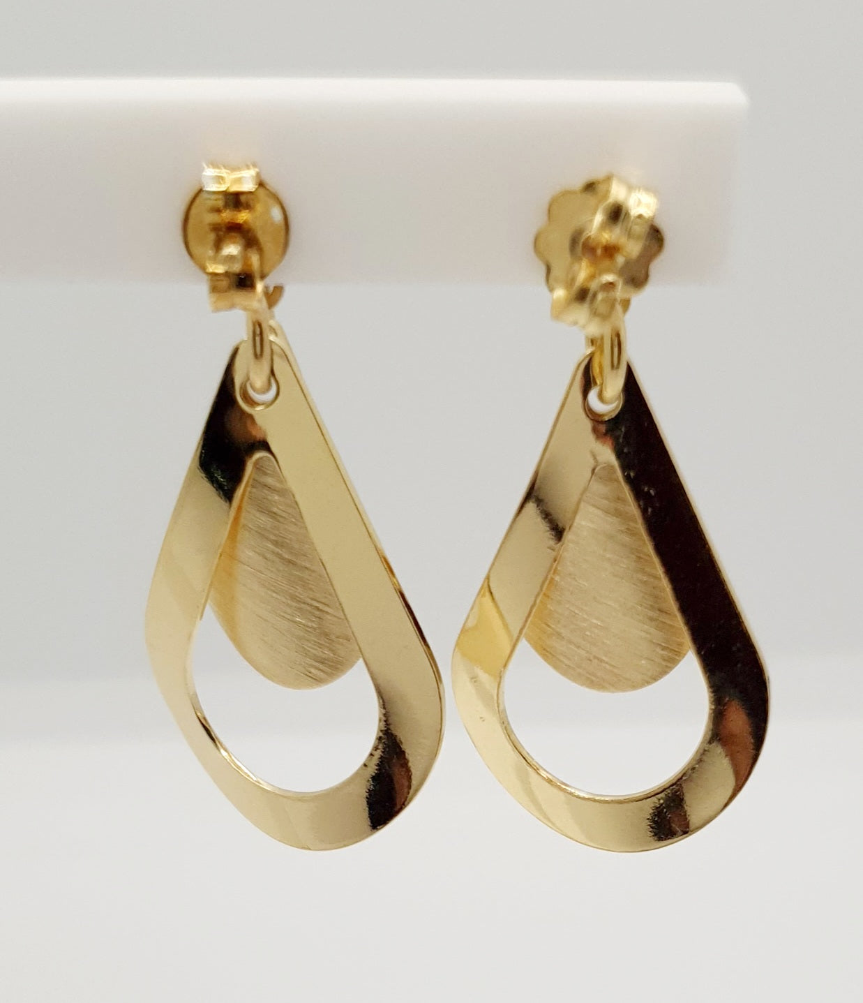 Sterlng Silver, Gold Plated with Brush Matte Finish, Curved Drop Earrings 35mm X 15mm