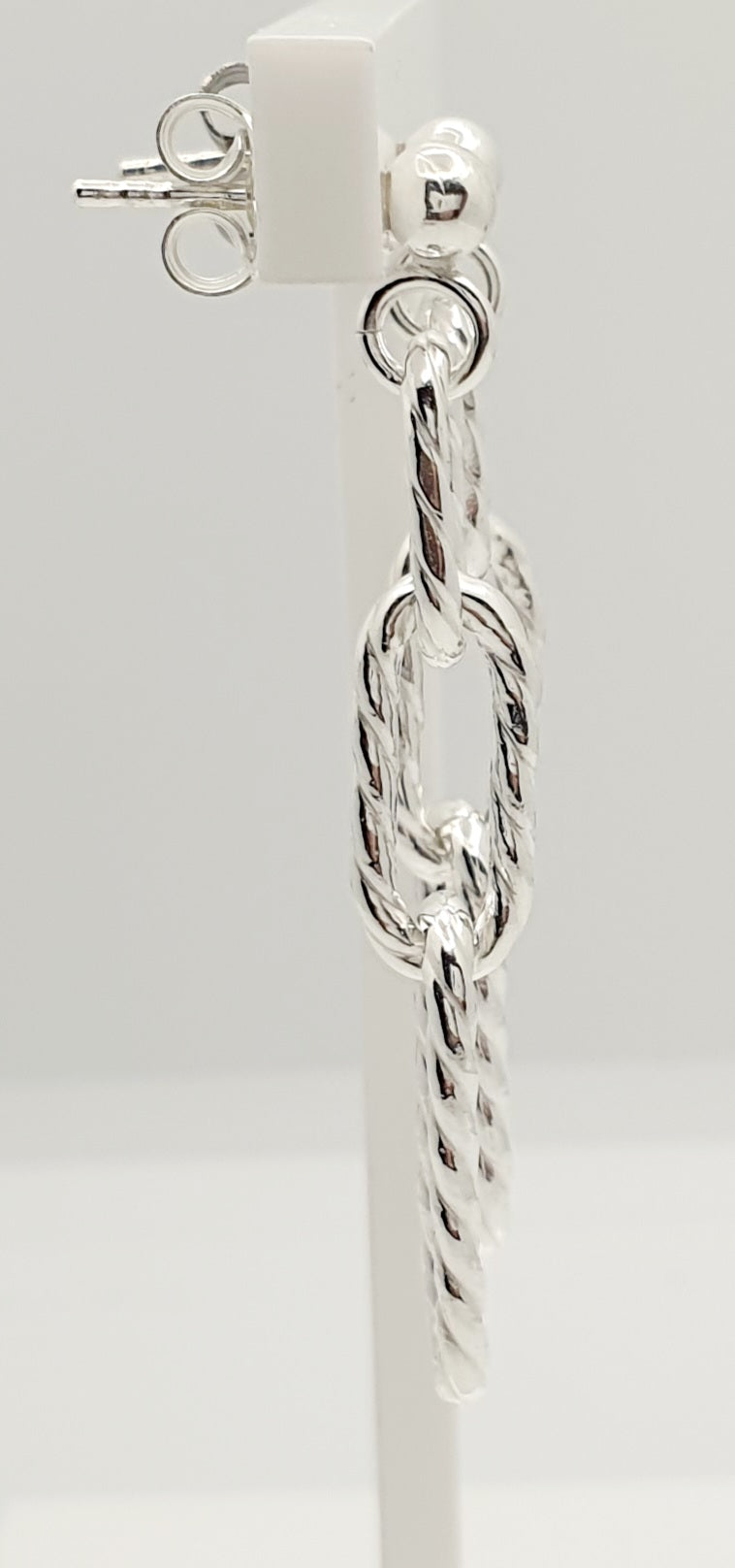 Sterling Silver, Twisted Chain Style Earrrings 45mm