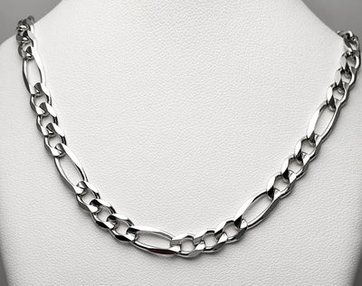 Sterling Silver Rhodium Plated 5.5mm Italian Concave Figaro Chain 60cm