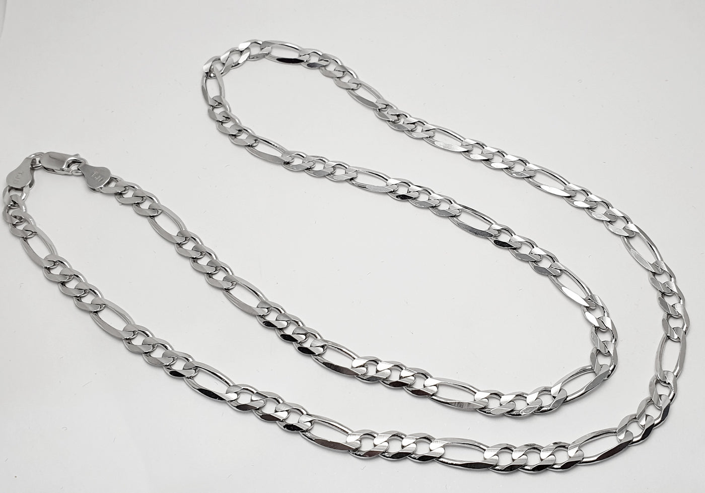Sterling Silver Rhodium Plated 5.5mm Italian Concave Figaro Chain 60cm