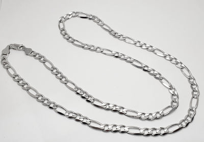 Sterling Silver Rhodium Plated 5.5mm Italian Concave Figaro Chain 60cm