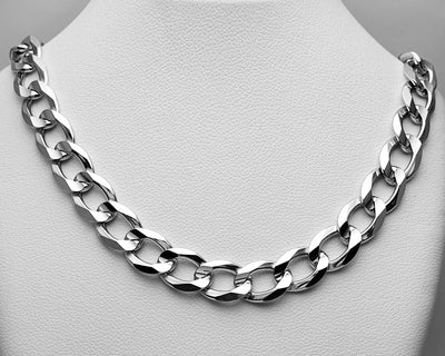 Sterling Silver Rhodium Plated 55cm Italian Concave Flat Curb Chain.7.9mm Wide