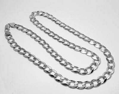 Sterling Silver Rhodium Plated 55cm Italian Concave Flat Curb Chain.7.9mm Wide