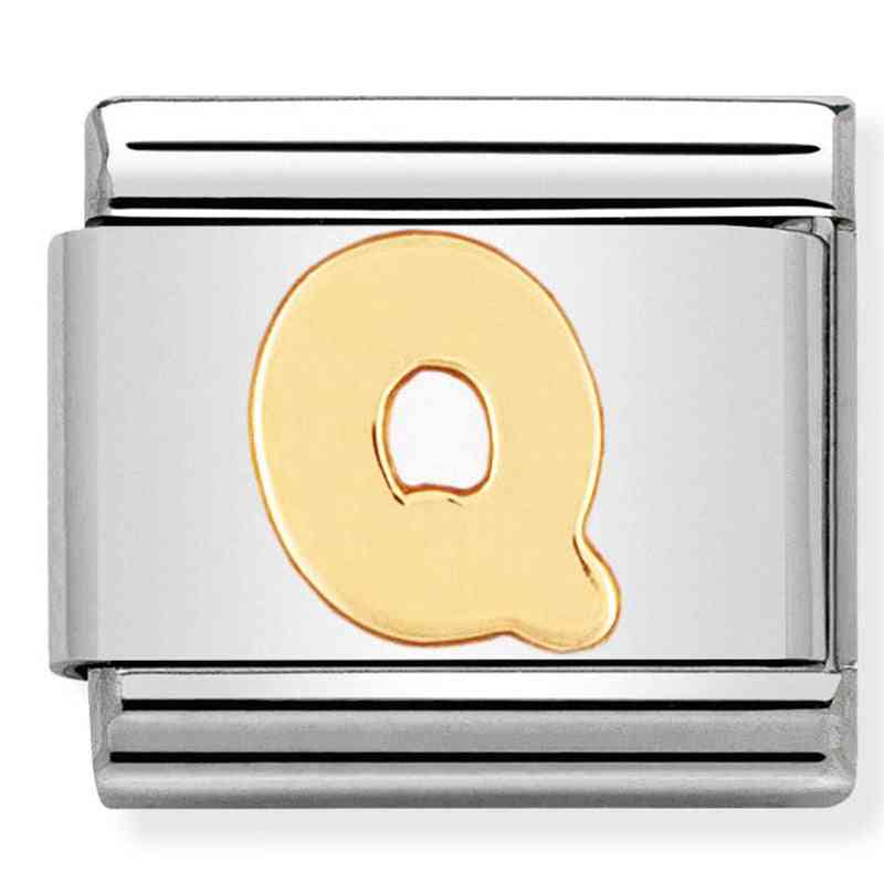 Nomination Letter Q Bracelet Link Charm Stainless Steel With Solid 18K Yellow Gold Letter