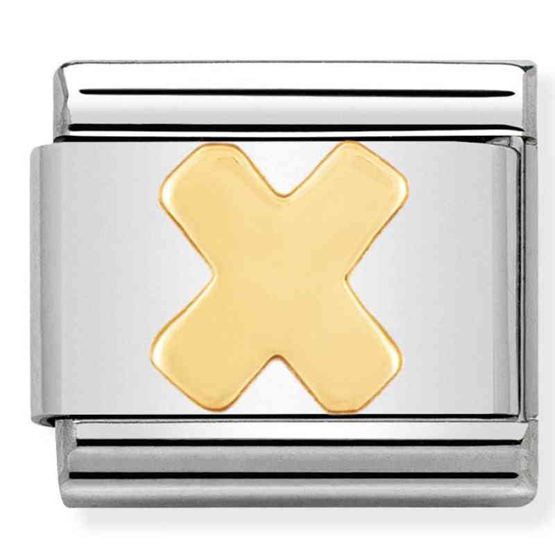 Nomination Letter X Bracelet Link Charm Stainless Steel With Solid 18K Yellow Gold Letter